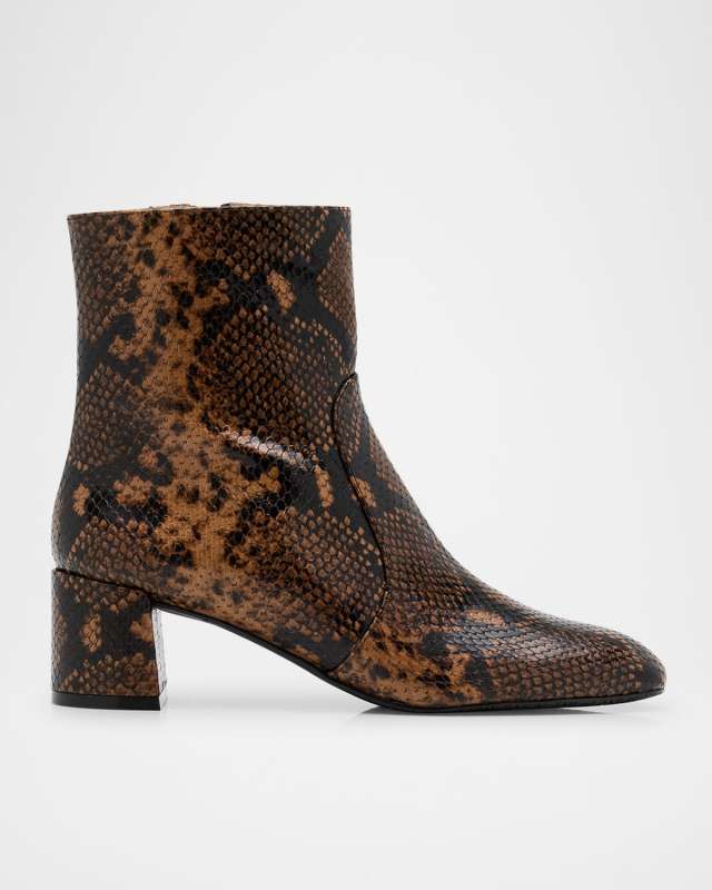 Maeve Snake-Printed Leather Booties